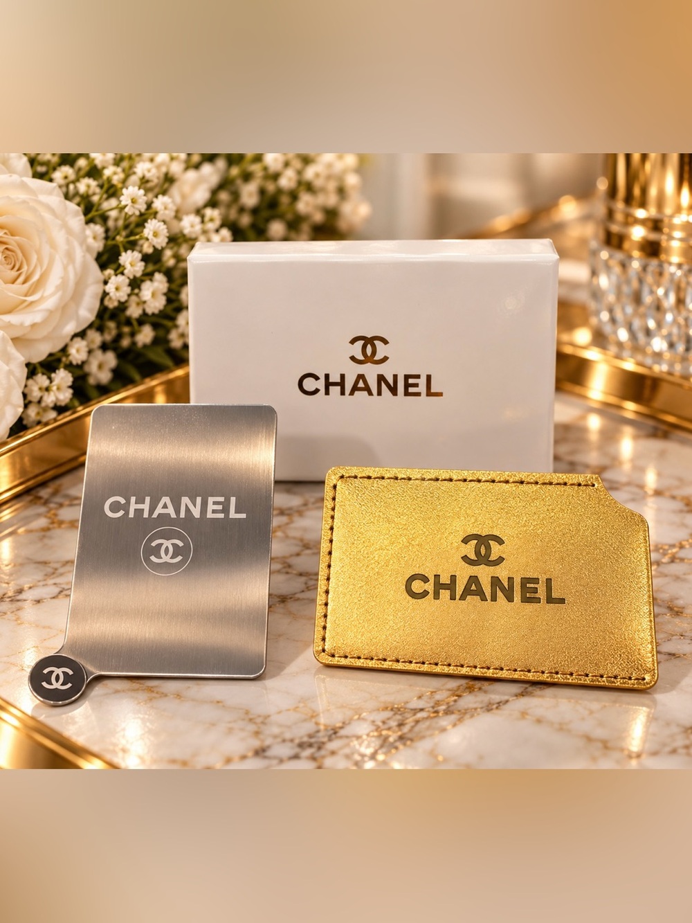 Chanel Gold Card Holder New with Mirror